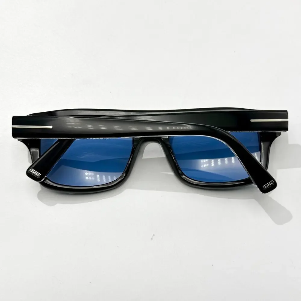 Tom Ford Sunglasses Icon TI0022 01V Black Navigator Frame Blue Lens 53-20-145